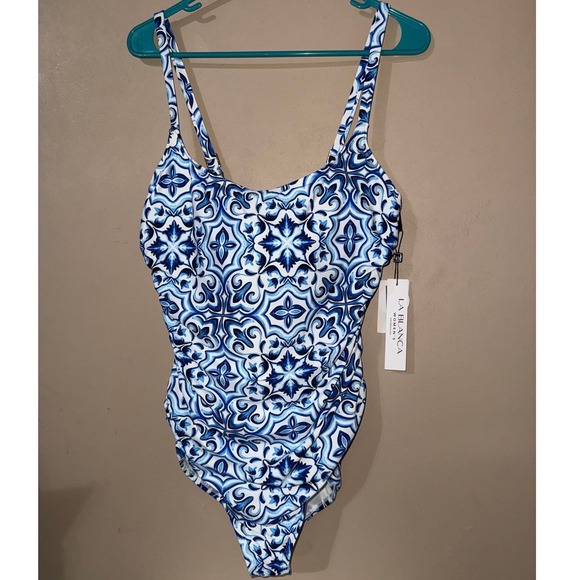 La Blanca Other - La Blanca Blue White Tile Print One Piece Swimsuit Size 16W LB5RN24MW-BLU NEW